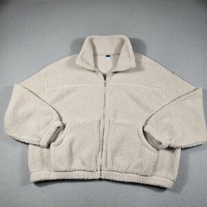 Old Navy Women's Large Sherpa Fleece Jacket Tan Full Zipper Pockets Cozy